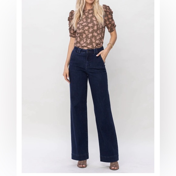 Judy Blue Mid Rise Trouser Wide Leg Dark